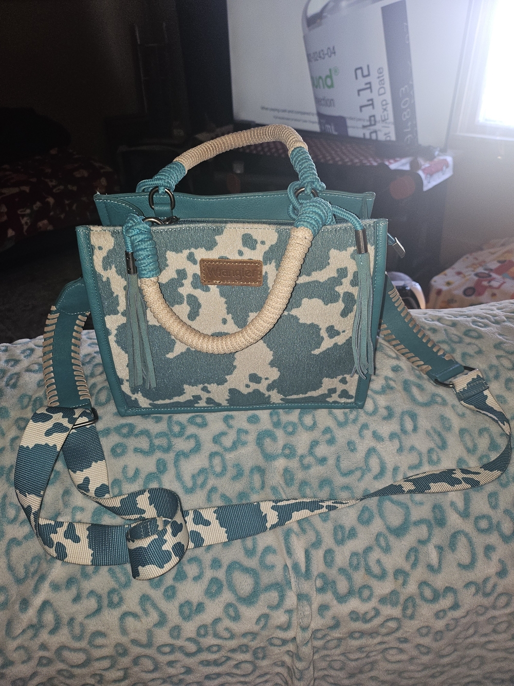 Wrangler Teal and Cream Patterned Crossbody Satchel